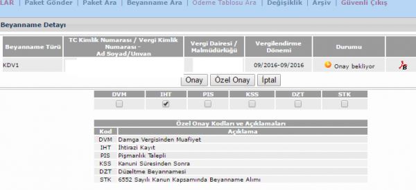 süresi içinde ihtirazi kayıtla elektronik ortamda beyanname verme ekranı