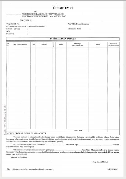 ödeme emri örneği vergidosyasi