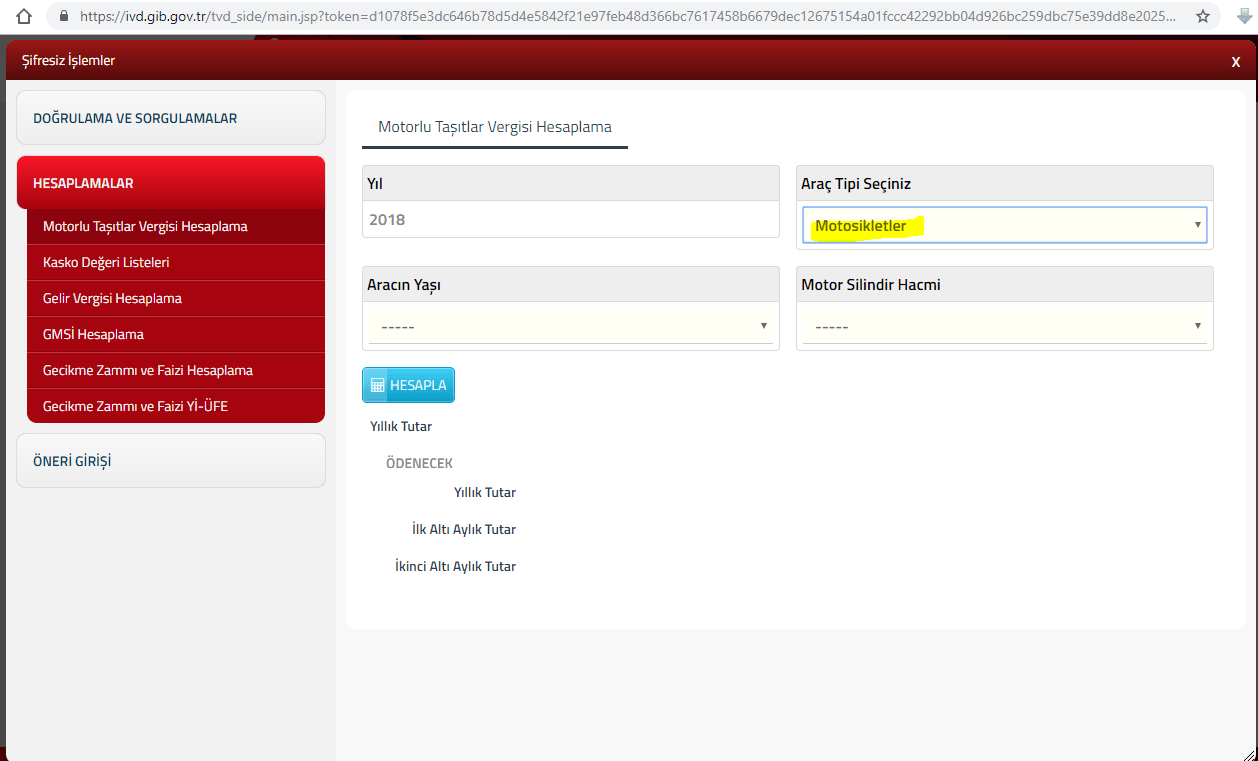 motorlu araçlar vergisi hesaplama motosikletler