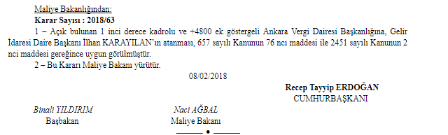 ilhan karayılan atama resmi gazete