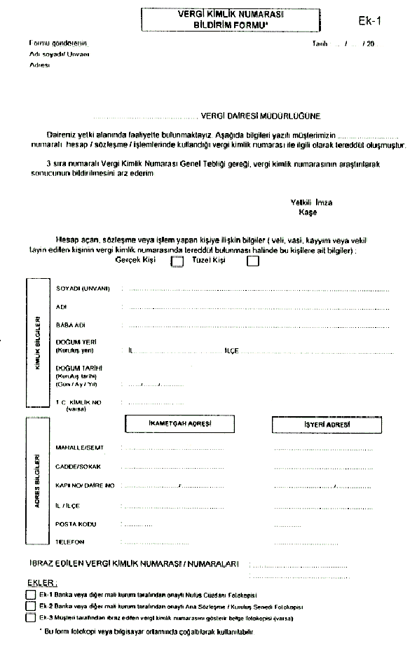 vergi kimlik bildirim formu