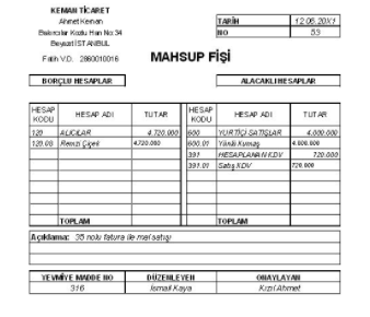 mahsup fişi örneği