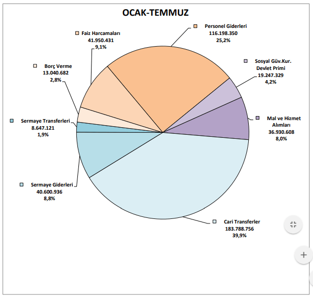 merkezi yönetim bütçe giderleri ekonomik sınıflandırma 2018 ilk yedi ay