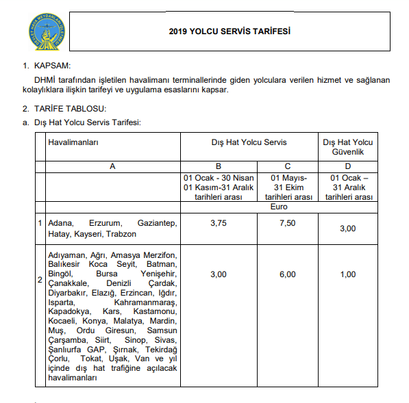 dış hat yolcu güvenlik ücreti güvenlik vergisi