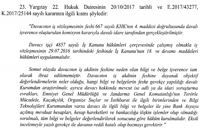 yargtay 22 hukuk dairesi fetö pdy khk ihraç iş akdi