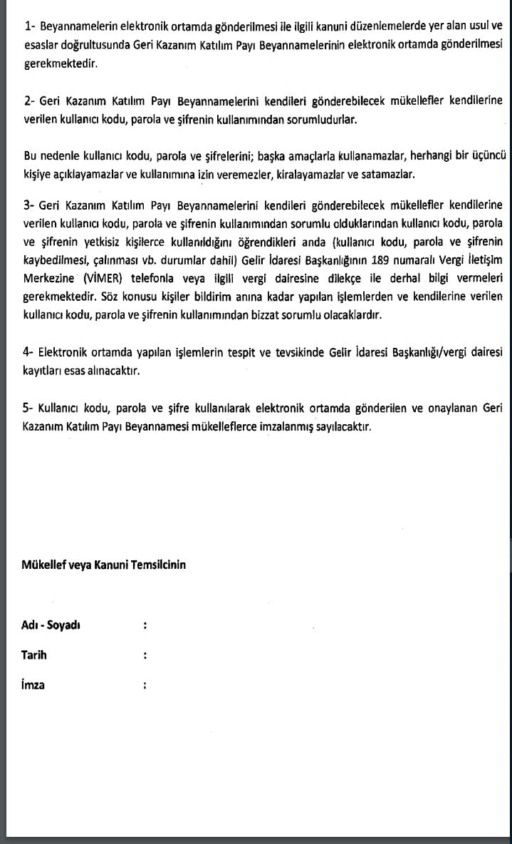 geri kazanım katılım payı poşet vergisi beyannamesi elektronik ortamda gönderme talep formu