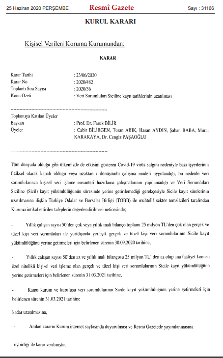 VERBİSe kayıt sürelerinin uzatılması ile ilgili karar