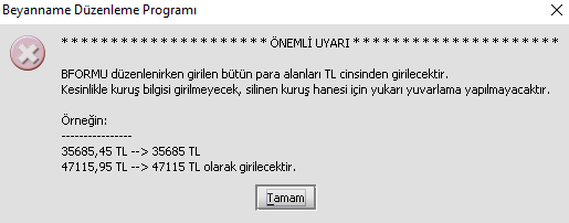 ba bs formuna kuruşlar girilir mi