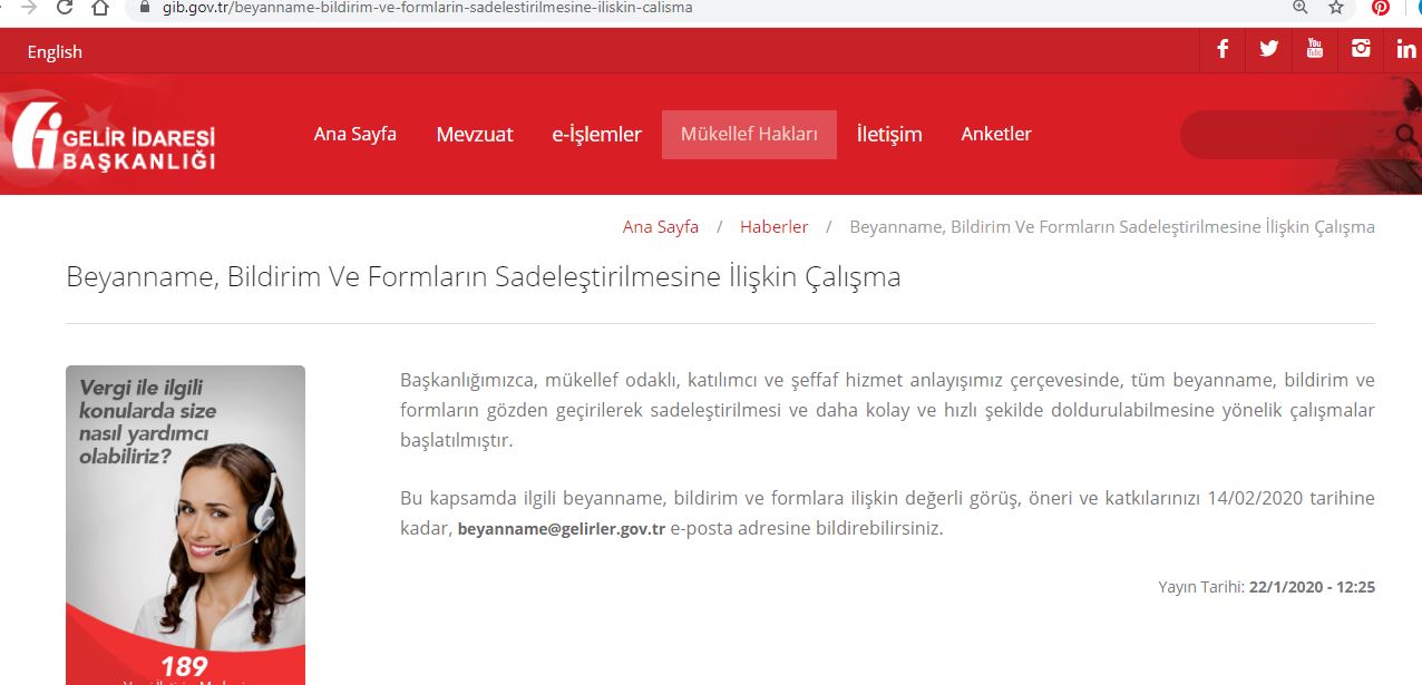 bildirim ve formları sadeleştirme gib duyurusu