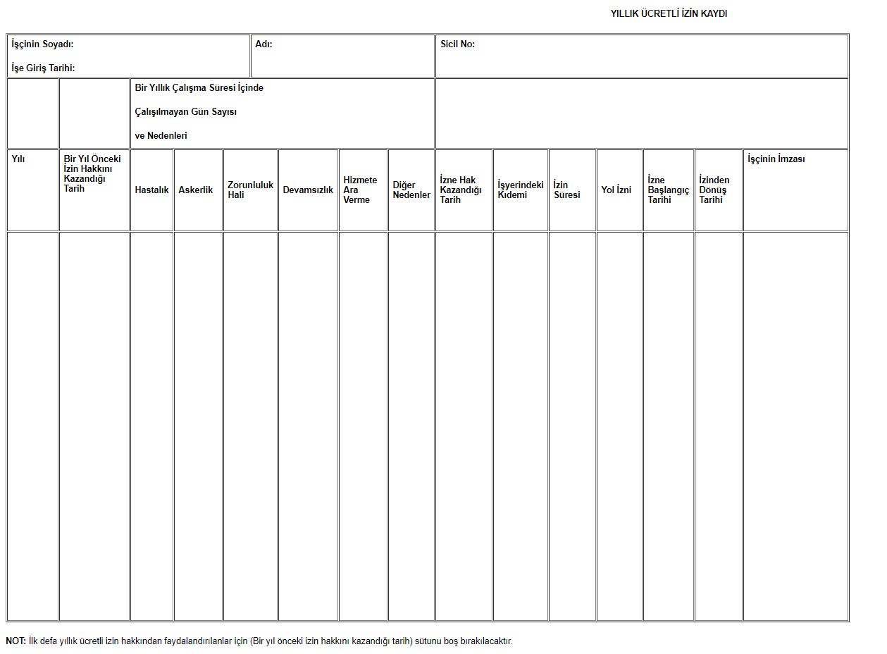 yıllık ücretli izin kaydı