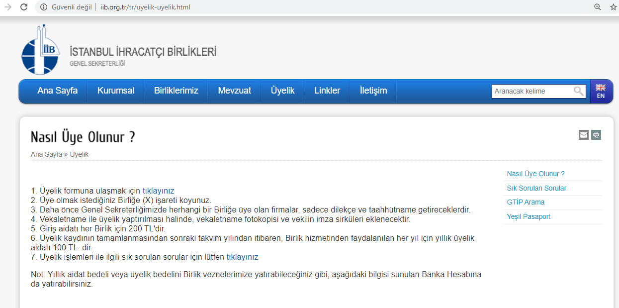 istanbul ihracaçı birliği üyelik bedeli 2020