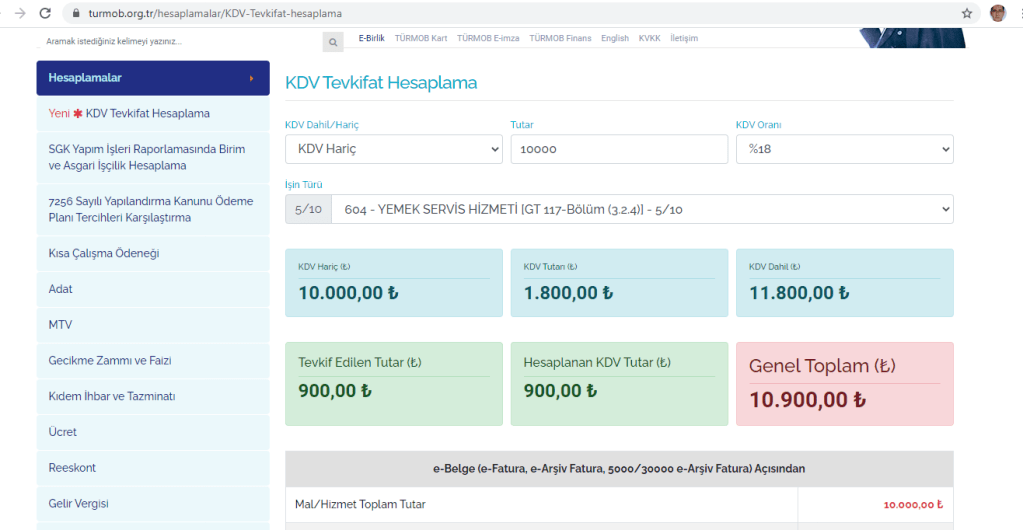 KDV TEVKİFAT HESAPLAMA&nbsp;ARACI